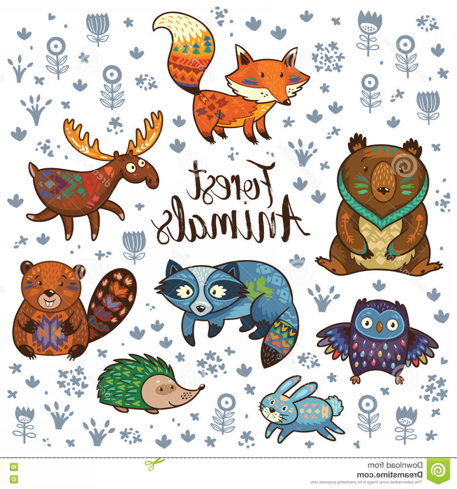 1560x1668 Stock Illustration Forest Tribal Animals Vector Set Cute Woodland