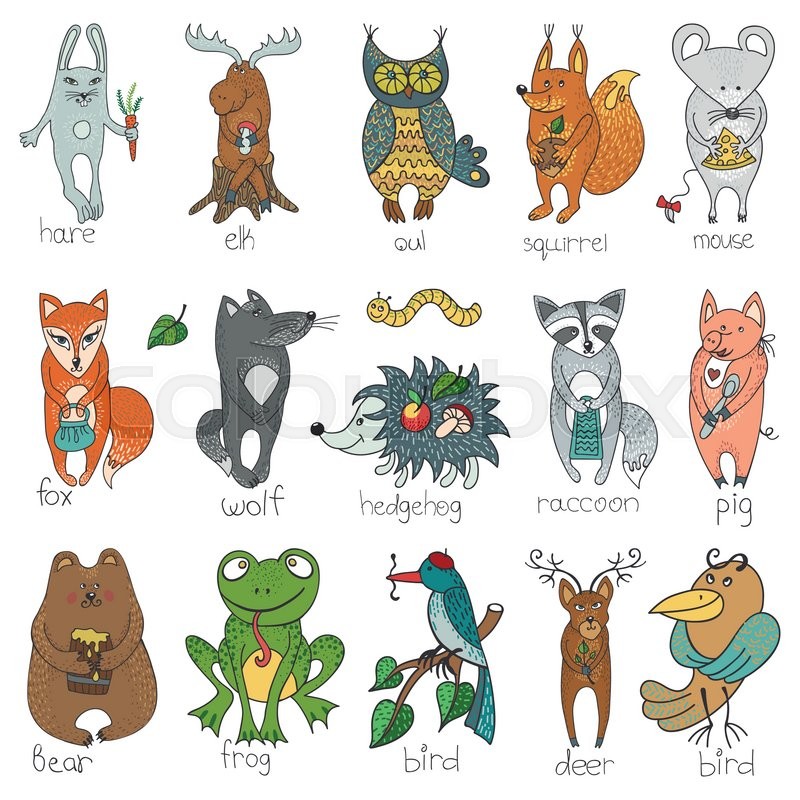 800x800 Woodland Animals Cute Set.hand Drawing Doodle Isolated On White