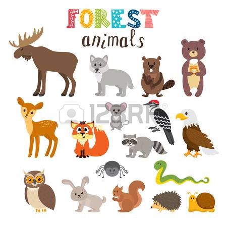 450x450 Set Of Cute Forest Animals. Woodland. Cartoon Style. Illustration
