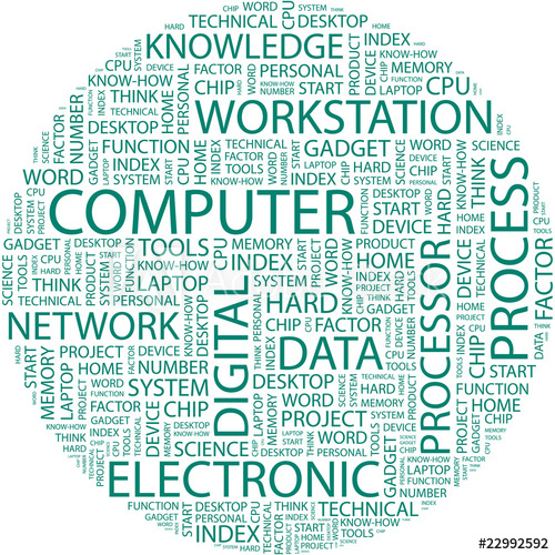 500x500 Computer. Wordcloud Vector Illustration.