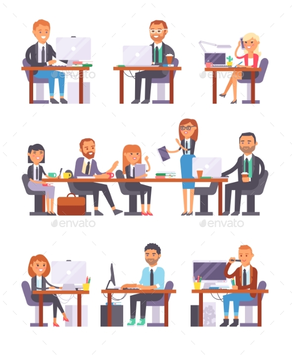 590x716 Office People At Work Vector Set. By Vectorssstocker Graphicriver