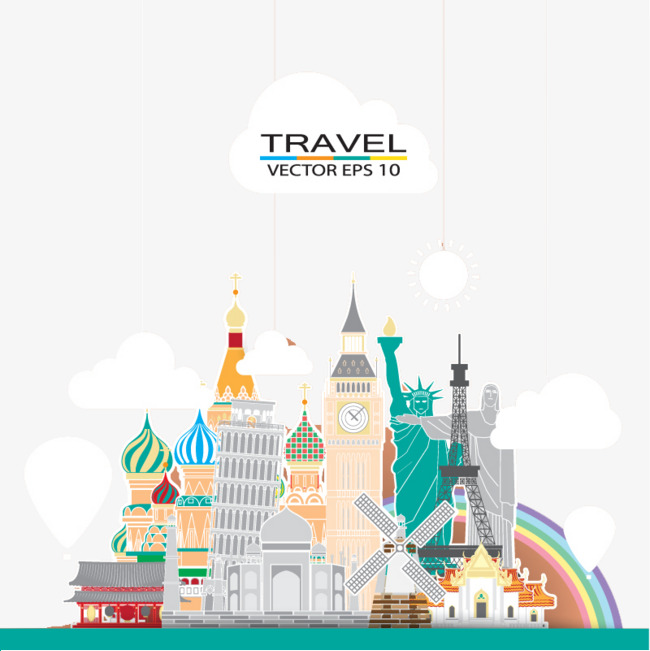 650x651 World Landmarks Background Paper Cut Vector Material, Global