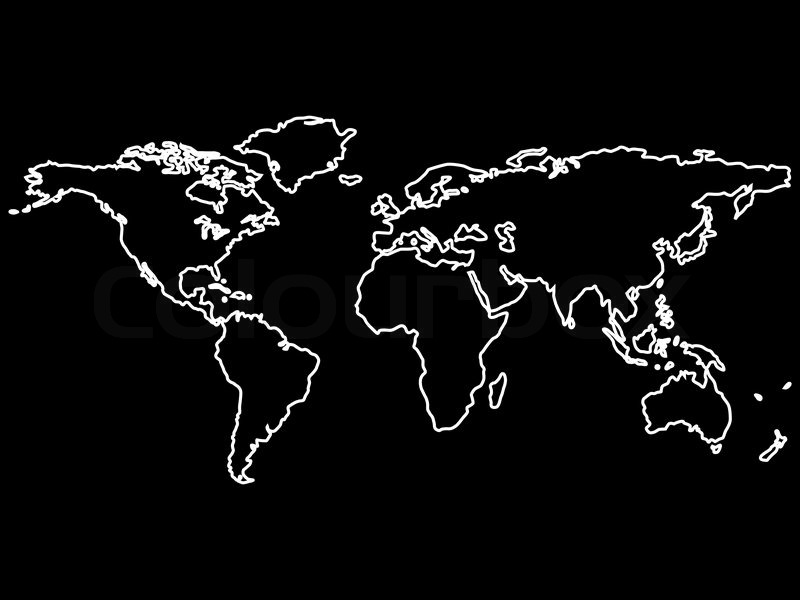 800x600 White World Map Outlines Isolated On Black Background, Abstract