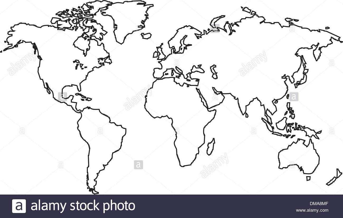 1300x827 World Map Outlines Vector Black And White Image Dma8mf At Black