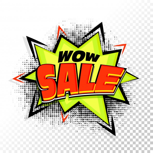626x626 Wow Sale Lettering On Pop Art Style Background. Vector Premium