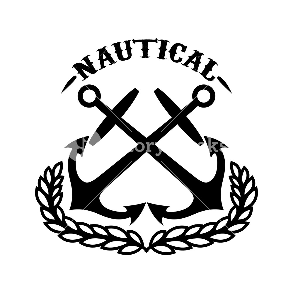1000x1000 Nautical. Emblem Template With Wreath And Crossed Anchors. Design