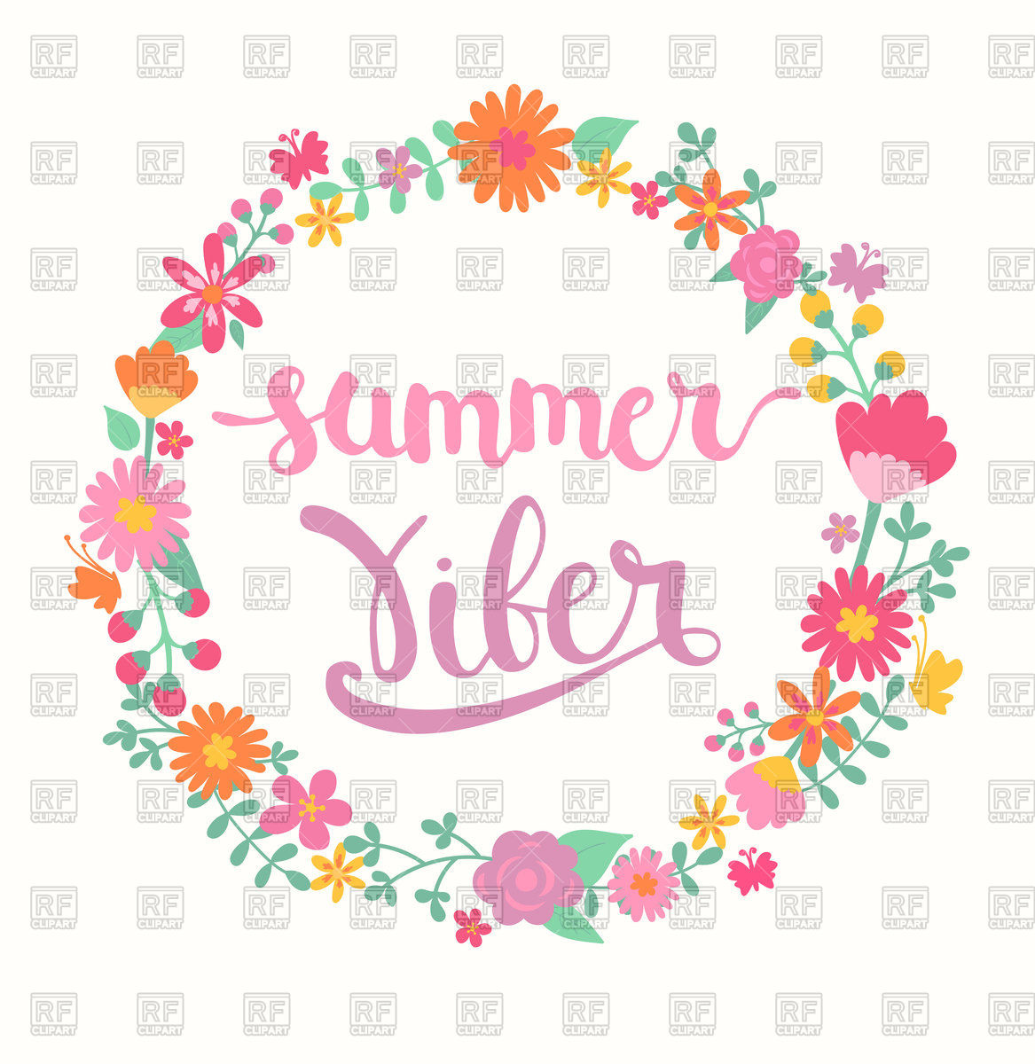 1167x1200 Summer Viber Lettering In Floral Wreath Vector Image Vector