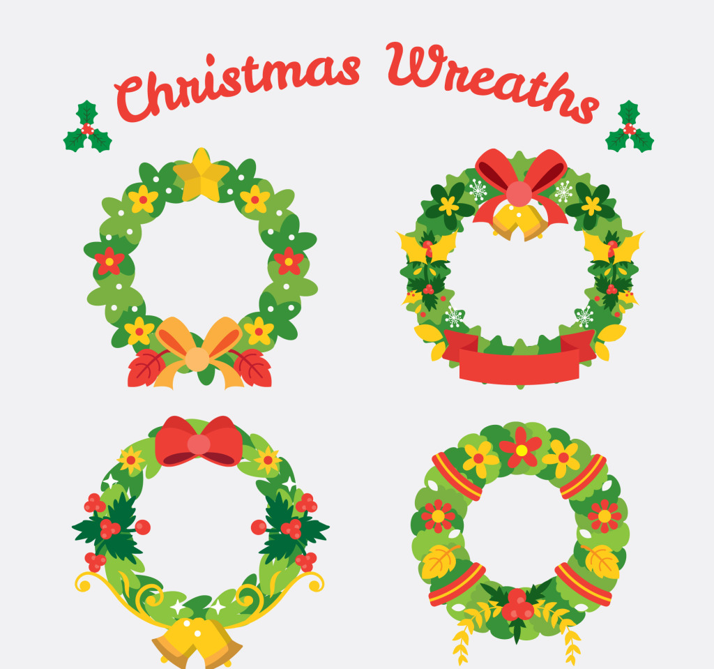 1024x959 Set Of Flat Christmas Wreath Vectors Free Download Eps Files