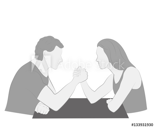 500x413 Men Vs. Women. Arm Wrestling. Vector Illustration