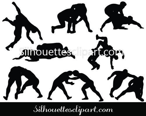 500x400 Wrestling Silhouette Vector Graphics, Silhouettes