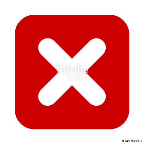 500x500 Flat Square X Mark Red Icon, Button. Cross Symbol Isolated On