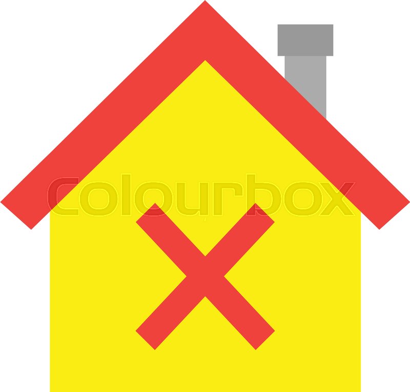 800x766 Vector Red Roofed Yellow House Icon With Red X Mark Stock Vector