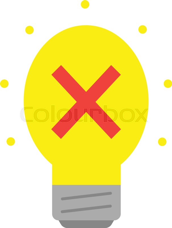 605x800 Vector Yellow Light Bulb Include Red X Mark. Stock Vector