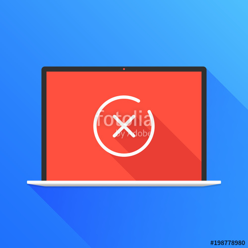500x500 X Mark On Laptop Screen. Notebook And Thin Line Cross Mark Icon