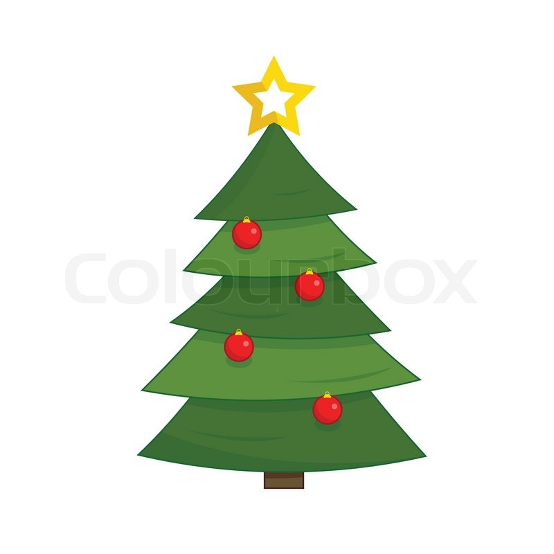 800x800 Simple Green Christmas Tree With Red Glass Baubles Stock Vector