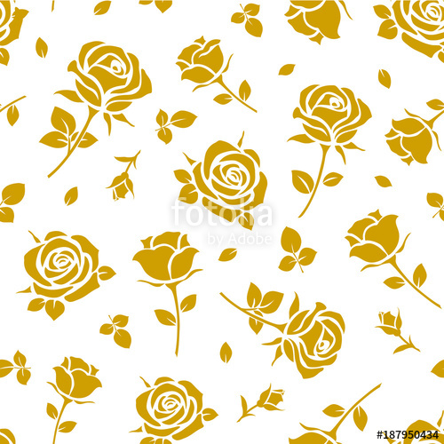500x500 Seamless Pattern With Yellow Rose Silhouette On White Background