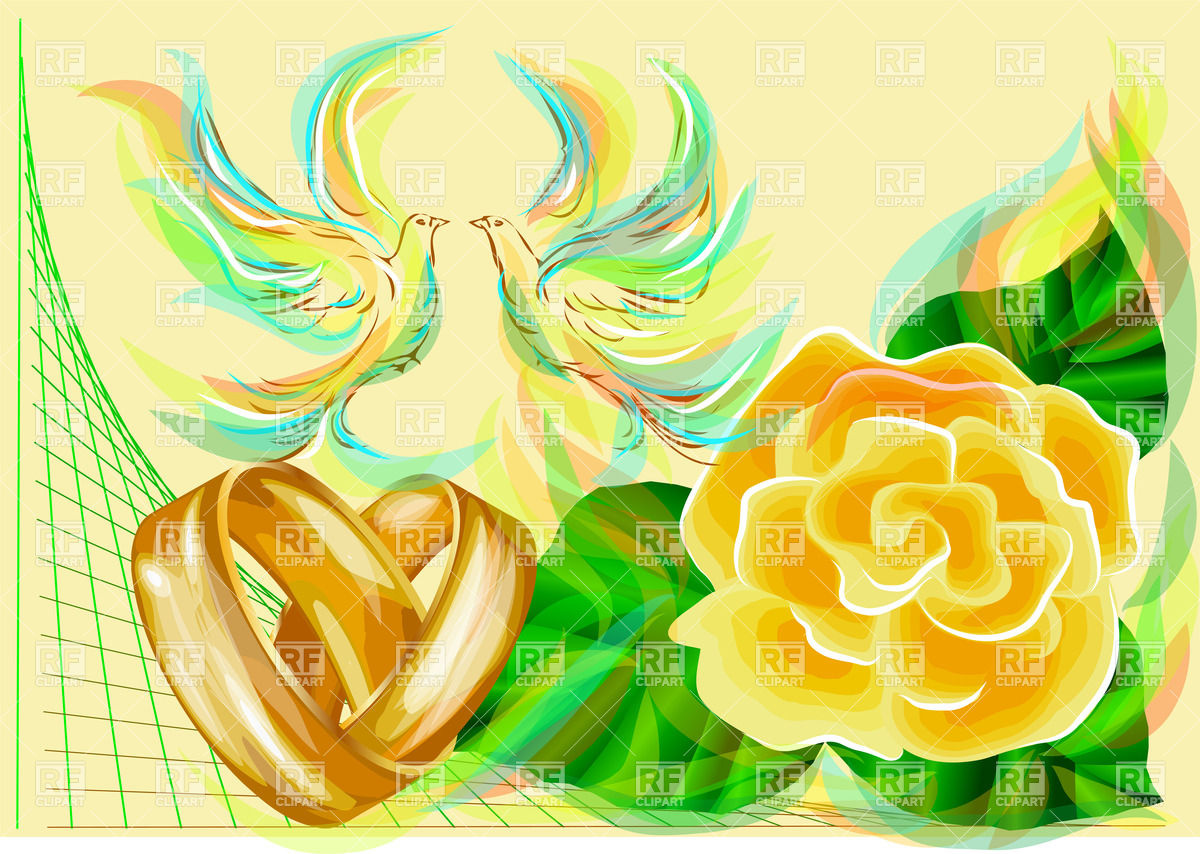 1200x854 Wedding Rings And Yellow Rose With Abstract Dove Vector Image