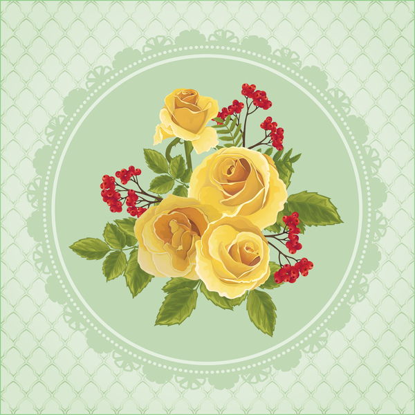 600x600 Yellow Rose Card With Ornate Background Vector Free Download
