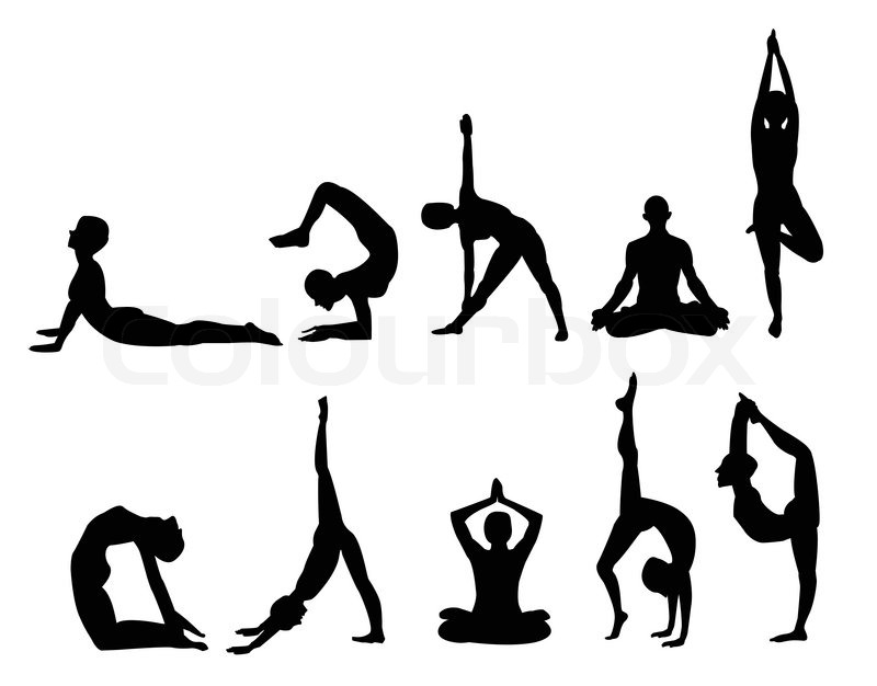 800x626 Yoga Pose Silhouettes, In Various Poses. Vector Format. Stock