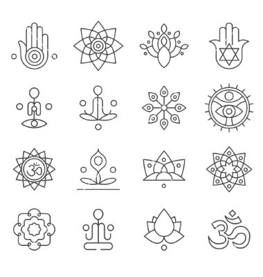 380x400 Yoga Icons And Line Badges Graphic Design Vector Website