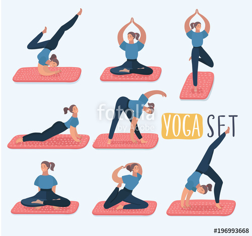 500x468 Set With Beautiful Woman In Various Poses Of Yoga. Vector Set Of