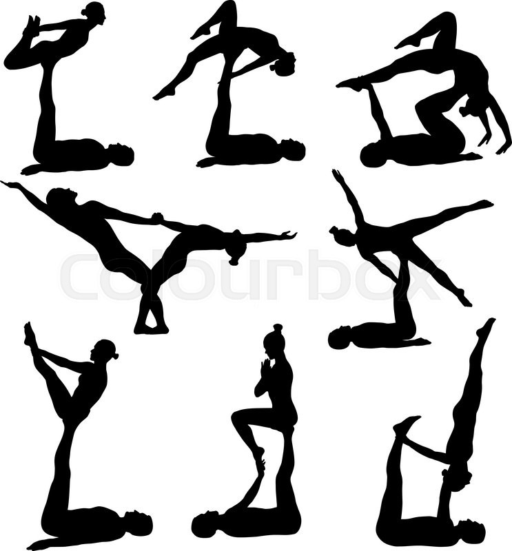 743x800 Silhouettes Of Man And Woman Doing Acrobatic Yoga Stock Vector