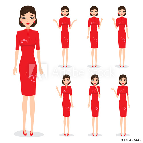 500x500 Chinese Woman Character Avatar Of Red Dress. International Young