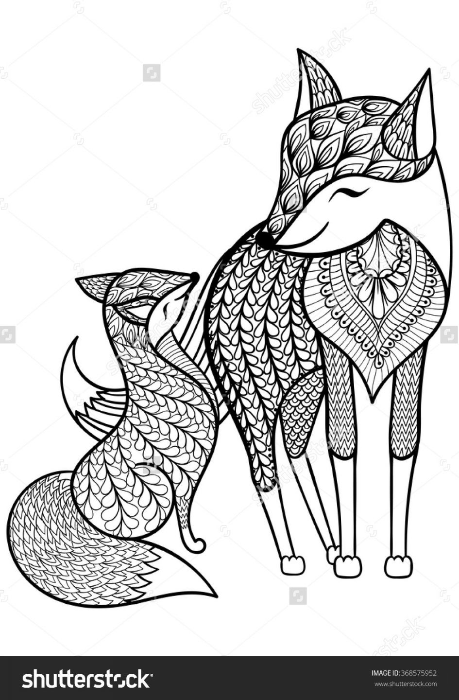 945x1440 Scarce Baby Fox Coloring Pages Imposing Design Zentangle Vector
