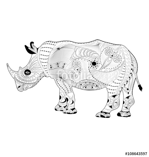 475x500 Zentangle Vector Rhinoceros. Coloring