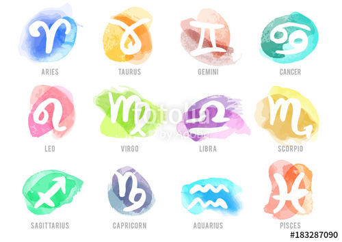500x354 Set Of Hand Drawn Watercolor Brush Zodiac Signs. Vector
