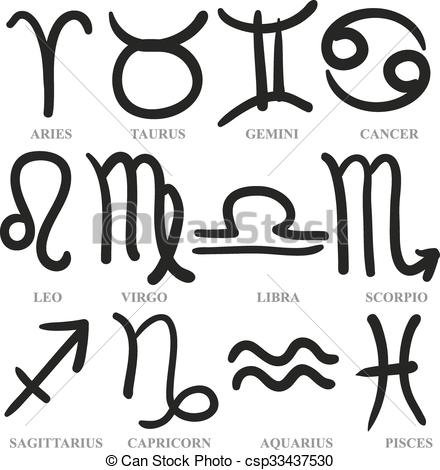 440x470 Set Of Hand Drawn Zodiac Signs, Vector Illustration.