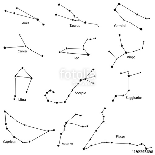 500x500 Sonstellation Of The Zodiac Signs, Vector Illustration Stock