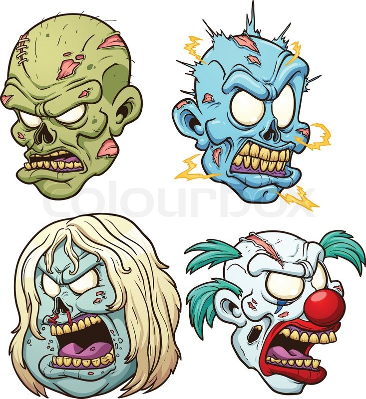 733x800 Cartoon Zombie Heads. Vector Clip Art Illustration With Simple