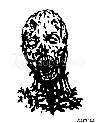 389x500 Cruel Zombie Head. Vector Illustration.