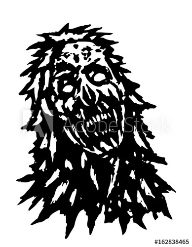389x500 Terrible Zombie Head. Vector Illustration.