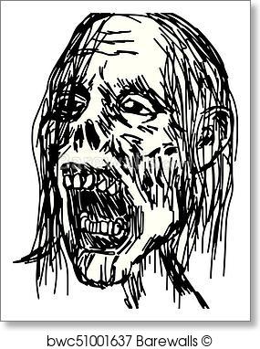 285x382 Art Print Of Zombie Head Vector Illustration Sketch Hand Drawn