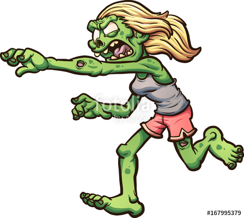 500x446 Female Cartoon Running Zombie. Vector Clip Art Illustration With