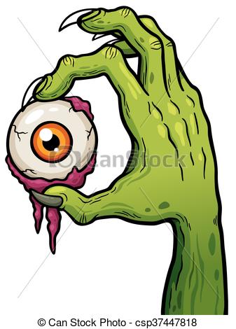 337x470 Vector Illustration Of Cartoon Zombie Hand Holding Eye.