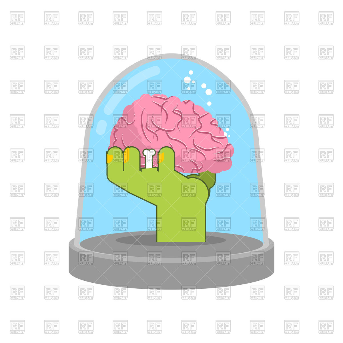 1200x1200 Zombie Hand In Glass Bell With Brain Vector Image Vector Artwork