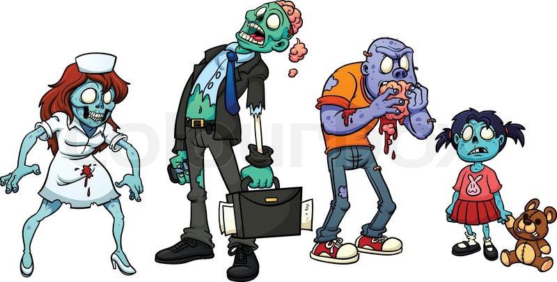 800x405 Four Cartoon Zombies. Vector Illustration With Simple Gradients