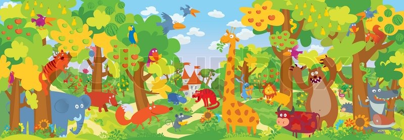 800x277 Cute Zoo Animals. Vector Illustration Stock Vector Colourbox