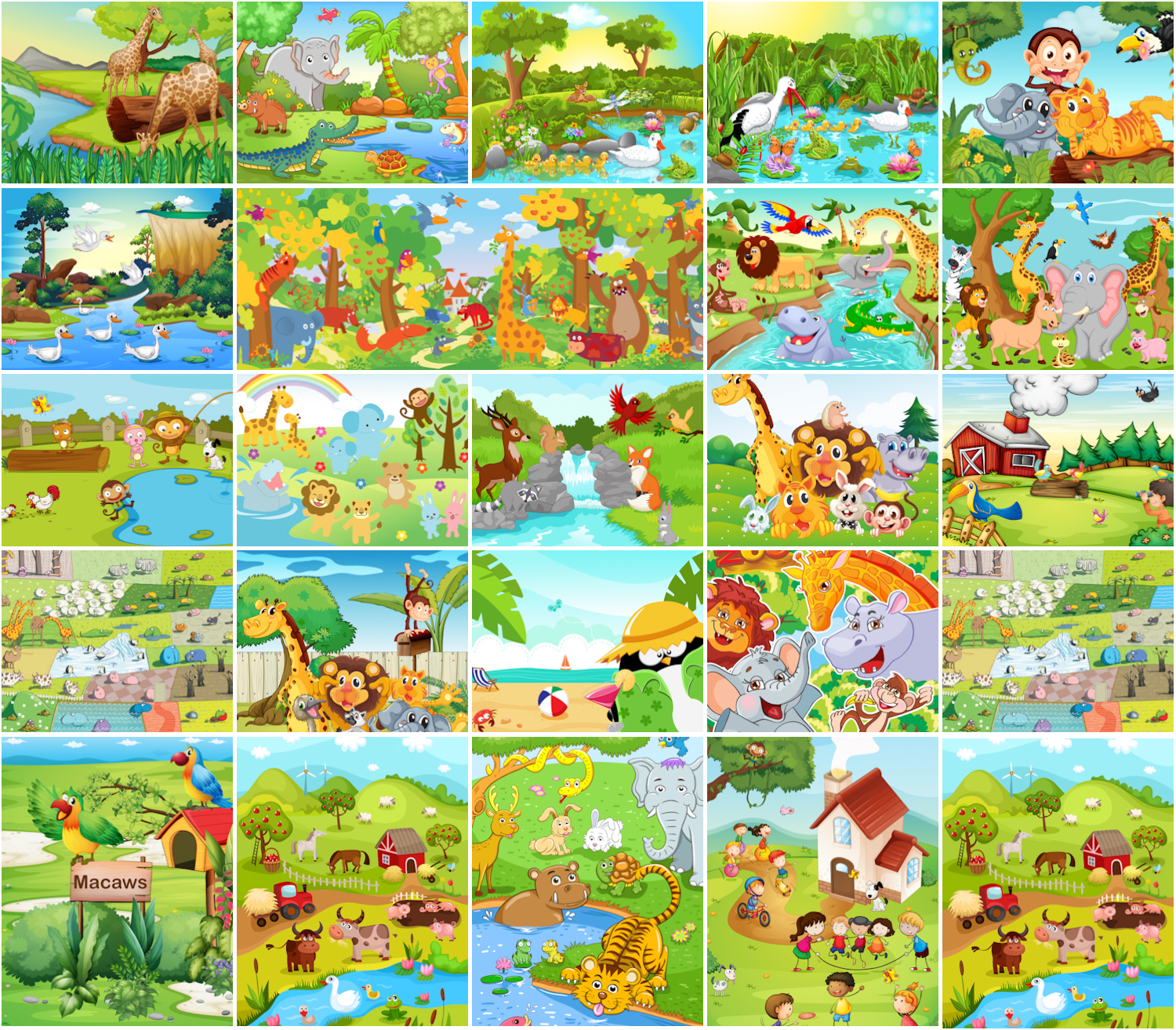 1500x1314 Cartoon Animals In The Zoo And Outdoors Vector Free Download