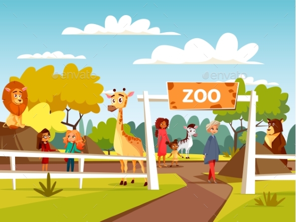 590x442 Zoo Vector Cartoon Illustration Or Petting Zoo By Vectorpouch