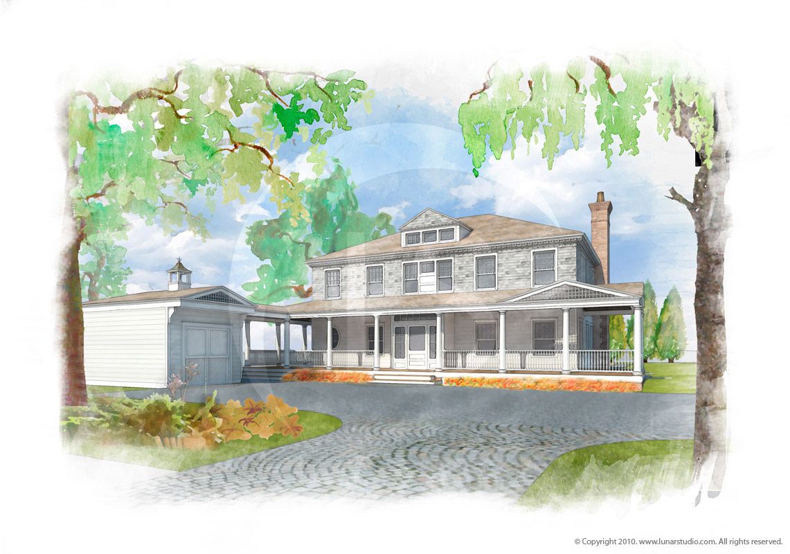 1141x800 House Watercolor Painting. A Watercolor Painting Based On 3d