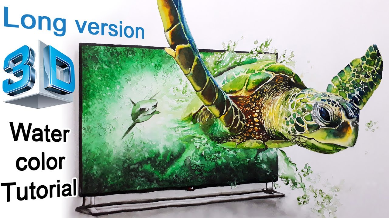 1280x720 Tortoise Painting Step By Step Watercolor 3d Painting Tortoise And
