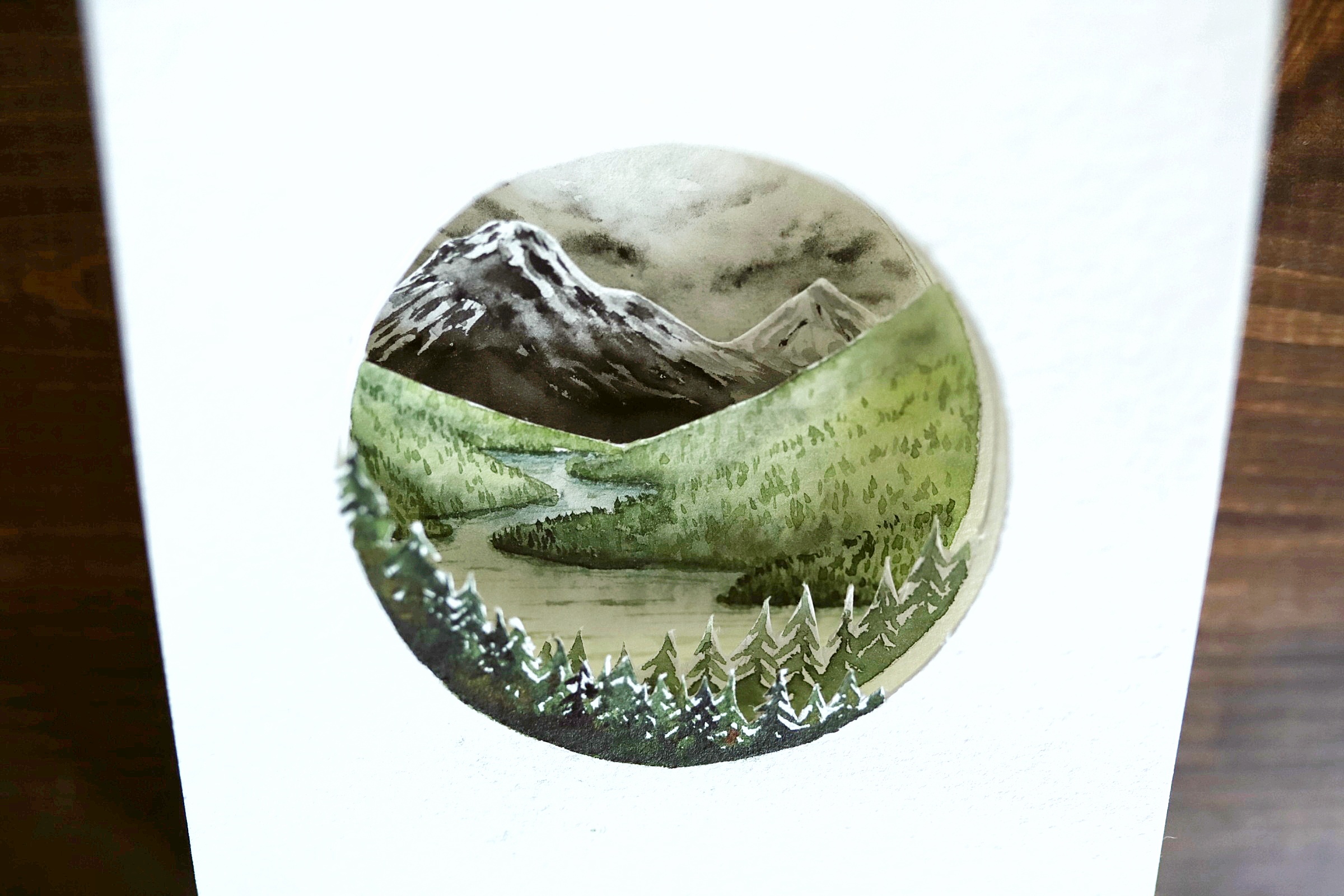 2400x1600 3d Watercolor Landscape Painting Diorama Cutout Thing