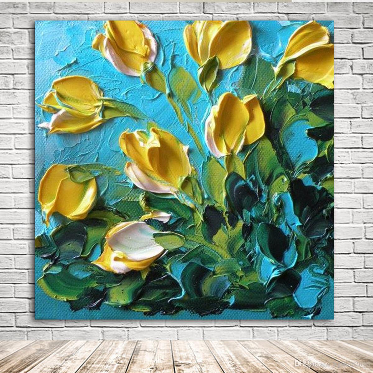 1200x1200 Kgtech 3d Thick Texured Acrylic Painting Yellow Tulip Flowers Wall