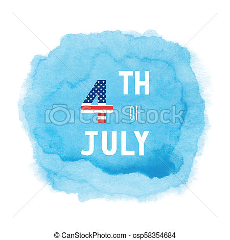 450x470 Happy 4th Of July On Blue Watercolor Background. Independence Day