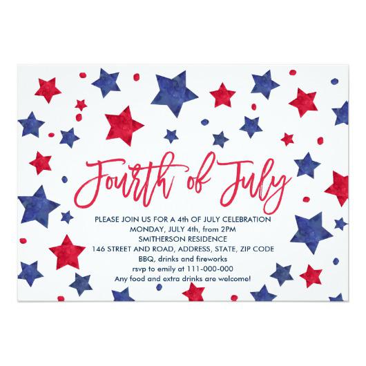 530x530 Modern Red Blue Watercolor Stars 4th Of July Card Invitations 4 U