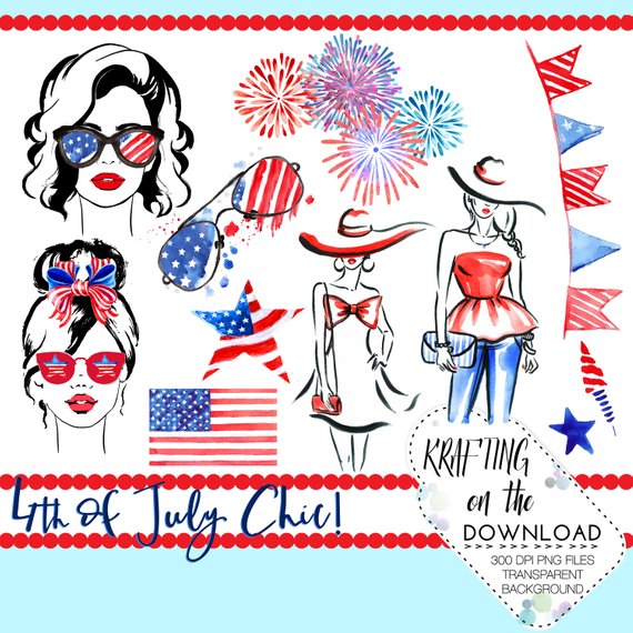 570x570 Watercolor 4th Of July Clipart Png File Watercolor Fourth Of Etsy